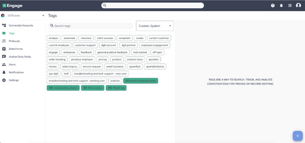 DGTL Engage tags page